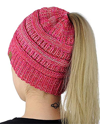 WEKNOWU Damenhut, Soft Stretch Zopfmuster Unordentlich High Bun Pferdeschwanz Mütze (Rot&Weiß) von WEKNOWU