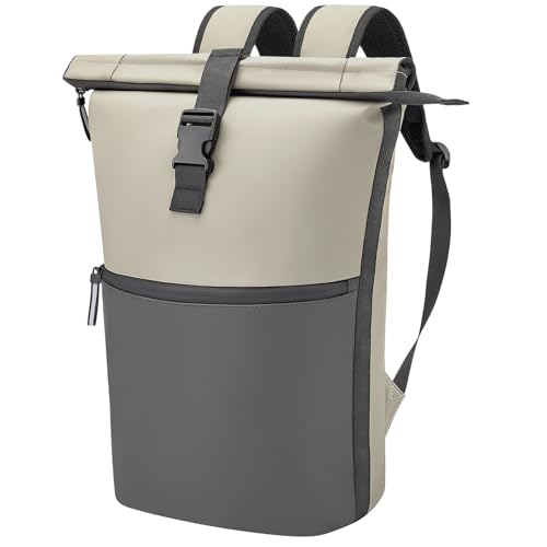WELDUN Rolltop Rucksack für Damen & Herren, Großer 18L-27L Laptop Rucksack mit Computerfach für 17,3 Zoll Laptop, wasserfeste PU Leder Schulrucksack für Reisen Uni Arbeit Business, Grau WELDUN Rolltop Rucksack für Damen & Herren, Großer 18L-27L Laptop Rucksack mit Computerfach für 17,3 Zoll Laptop, wasserfeste PU Leder Schulrucksack für Reisen Uni Arbeit Business, Grau von WELDUN