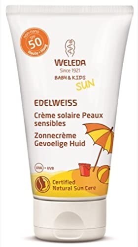 WELEDA Baby and Kids Edelweiss Sensitiv Sonnencreme LSF 50, wasserfester Naturkosmetik Sonnenschutz für sensible Haut von Kindern und Babys, hoher Lichtschutzfaktor gegen UV Strahlung (1 x 50 ml) von WELEDA