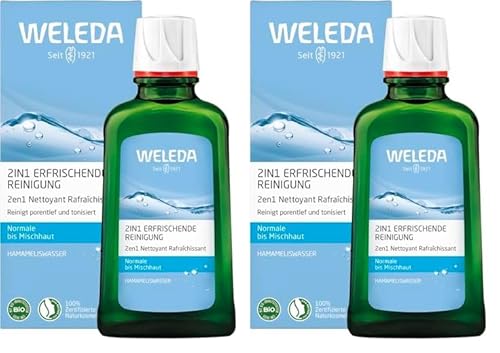 WELEDA Bio 2in1 Erfrischende Reinigung, Naturkosmetik Gesichtswasser und Make-up Entferner zur porentiefen Reinigung und Pflege von Gesicht, Haut und Hals (1 x 100 ml) (Packung mit 2) von WELEDA