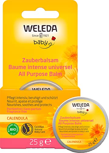 WELEDA Bio Baby Calendula Zauberbalsam - Naturkosmetik Universal Balsam für Gesicht & Körper zur Pflege & Beruhigung trockener Haut und Lippen. Reichhaltiger Allzweckbalsam für Babys & Kinder (1x 25g) von WELEDA