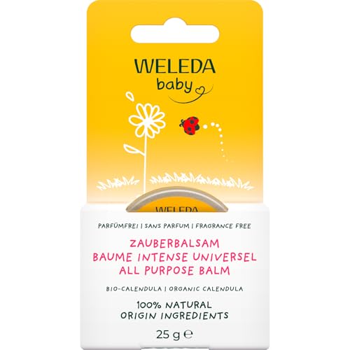 WELEDA Bio Baby Calendula Zauberbalsam - Naturkosmetik Universal Balsam für Gesicht & Körper zur Pflege & Beruhigung trockener Haut und Lippen. Reichhaltiger Allzweckbalsam für Babys & Kinder (1x 25g) von Weleda