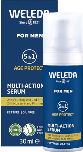 WELEDA Bio FOR MEN 5in1 Multi Action Serum - Naturkosmetik Anti Aging Männer Gesichtspflege Konzentrat mindert Falten & strafft. Herren Gesichtsserum mit Aloe Vera & Granatapfelsaft (vegan / 30ml) von Weleda