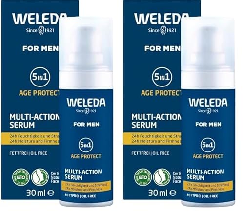 WELEDA Bio FOR MEN 5in1 Multi Action Serum - Naturkosmetik Anti Aging Männer Gesichtspflege Konzentrat mindert Falten & strafft. Herren Gesichtsserum mit Aloe Vera & Granatapfelsaft (vegan / 30ml) von WELEDA