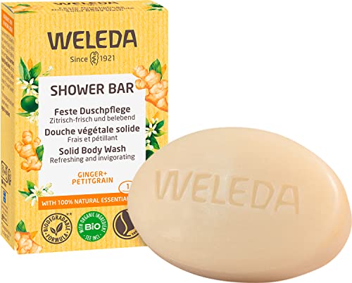 WELEDA Bio Festes Duschgel Ingwer & Petitgrain – feste Naturkosmetik Dusche mit Bio Sheabutter & erfrischendem Duft. Natürliche Shower Bar Seife für Männer & Frauen. 100% Vegan & Plastikfrei (1x 75g) von Weleda