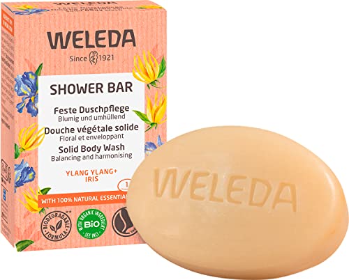 WELEDA Bio Festes Duschgel Ylang Ylang & Iris – feste Naturkosmetik Dusche mit Bio Sheabutter & blumigem Duft. Natürliche Shower Bar Seife für Männer & Frauen. 100% Vegan & Plastikfrei (1x 75g) von WELEDA