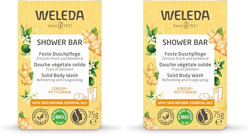 WELEDA Bio Festes Duschgel Ingwer & Petitgrain – feste Naturkosmetik Dusche mit Bio Sheabutter & erfrischendem Duft. Natürliche Shower Bar Seife für Männer & Frauen. 100% Vegan & Plastikfrei (1x 75g) von WELEDA
