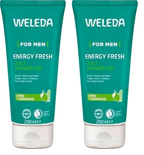 WELEDA Bio For Men 3in1 Duschgel & Shampoo Energy Fresh - Naturkosmetik Männer Duschseife & Haarpflege mit Zitrone & Zedernholz Duft. Shower Gel zur Reinigung von Gesicht, Körper & Haar (1x 200ml) von WELEDA