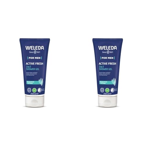 WELEDA Bio For Men – Active Fresh Aktiv Duschgel - erfrischende Naturkosmetik Pflegedusche mit maskulinem Duft, pflegende Reinigung für Haut, Körper und Gesicht (1 x 200 ml) (Packung mit 2) von WELEDA