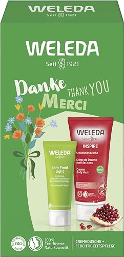 WELEDA Bio Geschenk Set Danke - Naturkosmetik Geschenkbox bestehend aus Inspire Granatapfel Duschgel & Skin Food Light Hautcreme. Optimales Geschenkset für Männer & Frauen zur täglichen Körperpflege von WELEDA