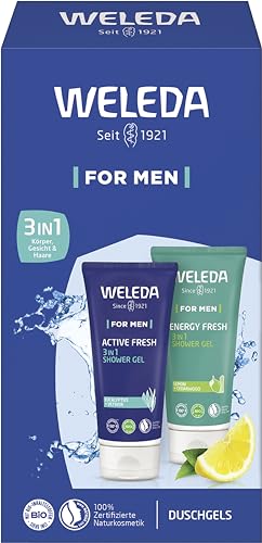WELEDA Bio Geschenk Set Men- Naturkosmetik Geschenkbox bestehend aus Active Fresh Duschgel & Energy Fresh Duschbad. Optimales Geschenkset für Männer zur täglichen Reinigung von Körper, Gesicht & Haar von WELEDA