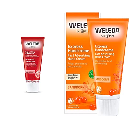 WELEDA Bio Granatapfel Intensiv Handcreme (1 x 50 ml) & Bio Sanddorn Express Handcreme, pflegende Naturkosmetik Feuchtigkeitscreme für zarte und rissige Hände(1 x 50 ml) von WELEDA