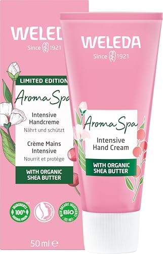WELEDA Bio Handcreme Aroma Spa vegan - Naturkosmetik Sheabutter Handpflege Creme pflegt raue Hände weich und geschmeidig. Natürliche Pflegecreme mit winterlichem Duft für trockene Hände (1x 50ml) von Weleda