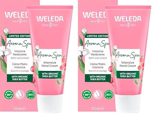 WELEDA Bio Handcreme Aroma Spa vegan - Naturkosmetik Sheabutter Handpflege Creme pflegt raue Hände weich und geschmeidig. Natürliche Pflegecreme mit winterlichem Duft für trockene Hände (1x 50ml) von WELEDA