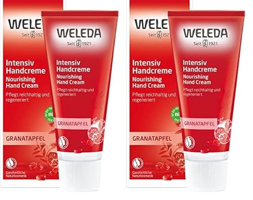 WELEDA Bio Intensiv Handcreme Granatapfel - Naturkosmetik Handpflege Creme beugt Pigmentflecken vor, Nachhaltige Feuchtigkeitscreme mit Sheabutter & Orange-Vanille Duft für trockene Hände (1x 50ml) von WELEDA