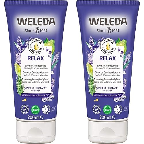 WELEDA Bio Relax Duschgel vegan - Naturkosmetik Aroma Shower Duschseife für Frauen & Männer mit Lavendel/Bergamotte Duft, Natürliche Hautpflege Dusche zur Reinigung von Gesicht & Körper (1x 200ml) von WELEDA