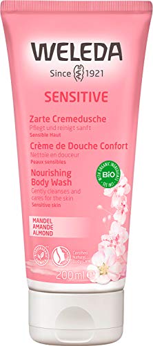 WELEDA Bio Sensitiv Duschgel vegan - Naturkosmetik Mandel Duschseife mit Sheabutter für Frauen & Männer, Natürliche Hautpflege Dusche zur Reinigung von sensibler Haut in Gesicht & Körper (1x 200ml) von WELEDA