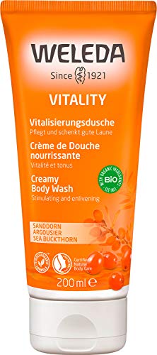 WELEDA Bio Vitality Duschgel vegan - Naturkosmetik Sanddorn Duschseife für Frauen & Männer mit Grapefruit / Sandelholz Duft, Natürliche Hautpflege Dusche zur Reinigung von Gesicht & Körper (1x 200ml) von WELEDA