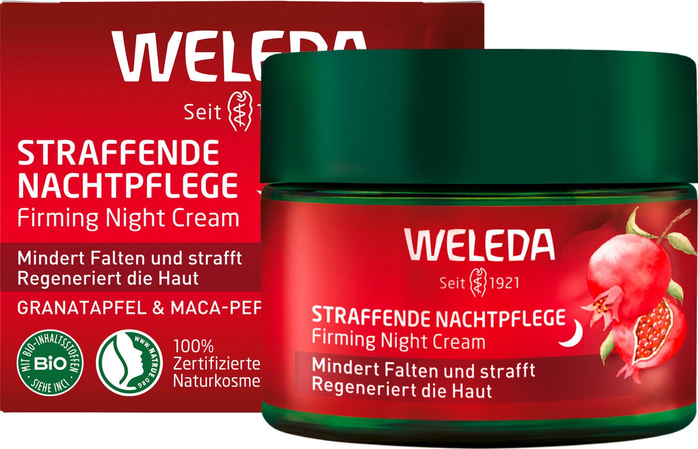 WELEDA Gesichtspflege Weleda Straffende Nachtpflege Granatapfel & Maca-Peptide, mindert Falten und strafft, regeneriert die Haut über Nacht von WELEDA