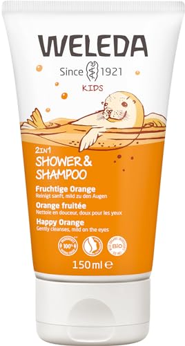 WELEDA Bio Kids 2in1 Shower & Shampoo Fruchtige Orange, Naturkosmetik Duschgel und Bodylotion zur schonenden Reinigung von Haut und Haar, geeignet für Kinder ab drei Jahren (1 x 150 ml) von WELEDA