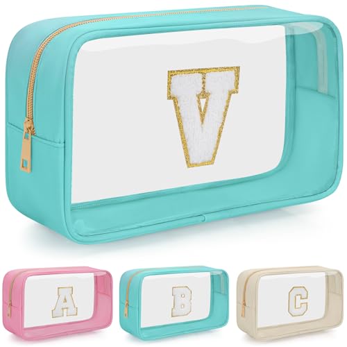 WELIDAY Make-up-Tasche mit Initialbuchstaben, transparent, Reise-Kosmetiktasche, Chenille, wasserdicht, Kulturbeutel mit Reißverschluss für Teenager, Mädchen, Frauen, Grün , V WELIDAY Make-up-Tasche mit Initialbuchstaben, transparent, Reise-Kosmetiktasche, Chenille, wasserdicht, Kulturbeutel mit Reißverschluss für Teenager, Mädchen, Frauen, Grün , V von WELIDAY