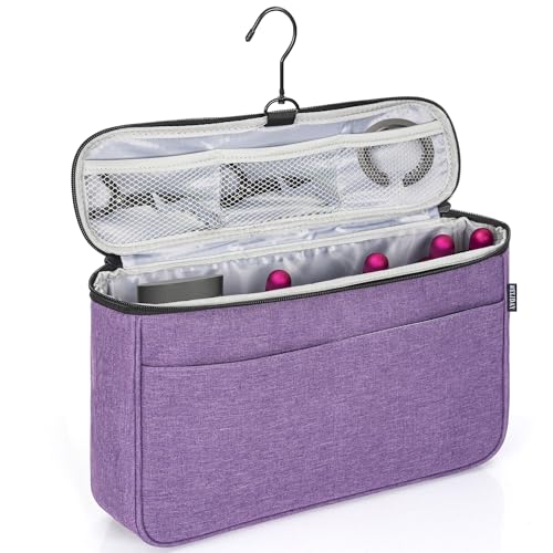 WELIDAY Reise-Aufbewahrungstasche, kompatibel mit Dyson Airwrap Styler, tragbarer Reise-Organizer für Lockenwickler und Befestigung mit mehreren Taschen, Violett, Oben offenes Design von WELIDAY