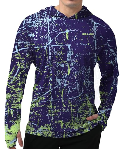 Herren LSF 50+ Sonnenschutz Hoodie Shirt Langarm LSF Angeln Outdoor UV Wandern Leichte Hemden, A-Lila, Groß von WELIGU