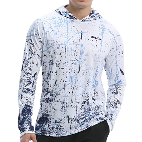 Herren LSF 50+ Sonnenschutz Hoodie Shirt Langarm LSF Angeln Outdoor UV Wandern Leichte Hemden, A-a-a-white, XL von WELIGU
