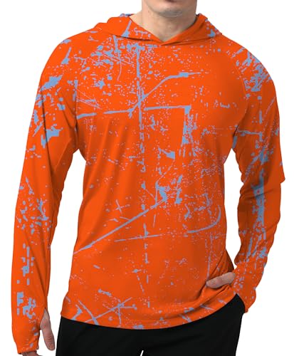 Herren LSF 50+ Sonnenschutz Hoodie Shirt Langarm LSF Angeln Outdoor UV Wandern Leichte Hemden, A-i-bright Orange123, X-Groß von WELIGU