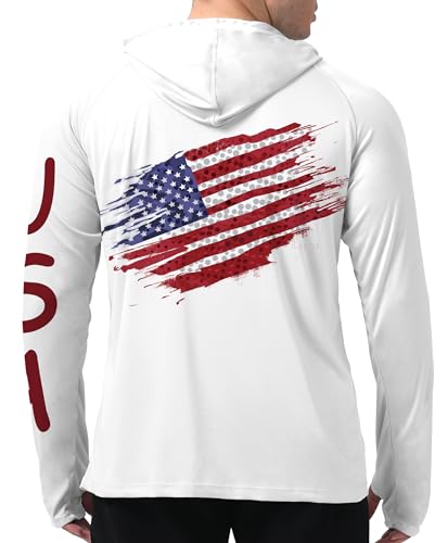 Herren LSF 50+ Sonnenschutz Hoodie Shirt Langarm LSF Angeln Outdoor UV Wandern Leichte Hemden, B-f-weiße Flagge, XL von WELIGU