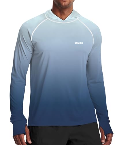 Herren LSF 50+ Sonnenschutz Hoodie Shirt Langarm LSF Angeln Outdoor UV Wandern Leichte Hemden, B-n-Blau, 3X-Groß von WELIGU