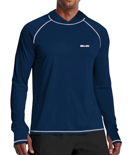 Herren LSF 50+ Sonnenschutz Hoodie Shirt Langarm LSF Angeln Outdoor UV Wandern Leichte Hemden, B-o-dunkelblau, Mittel von WELIGU