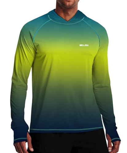 Herren LSF 50+ Sonnenschutz Hoodie Shirt Langarm LSF Angeln Outdoor UV Wandern Leichte Hemden, E-a-Gelb, XX-Large von WELIGU