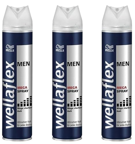 3x Wella Wellaflex Haarspray Men Mega starker Halt, Ultimativer Halt Haarstyling Mega starker Halt 250ml (3er Pack) von WELLA