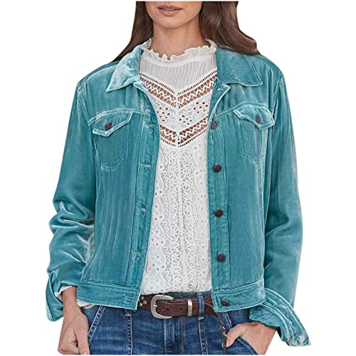 Damen Hemdjacke Strickjacke Langarm Knöpfe Cardigan Einfarbig Vintage Samt Mantel Herbst Winter Jacke Übergangsjacke Damen Elegant Frauen Freizeit Revers Taschen Outwear von WELLDAY