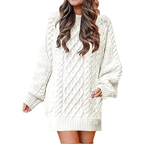 Rioge Damen Pulloverkleid Grobstrick Winter Warm Strickkleid Langarm Kleider Damen Elegant Casual Rundhals Pullover Tunika Kleid Lose Lässig Winterkleid Damen Langarm Sweater Kleid von WELLDAY