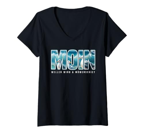 Damen Moin Moin Norddeutschland! Norddeutsches Outfit T-Shirt mit V-Ausschnitt Damen Moin Moin Norddeutschland! Norddeutsches Outfit T-Shirt mit V-Ausschnitt von WELLEN WIND & MÖVENSCHIET