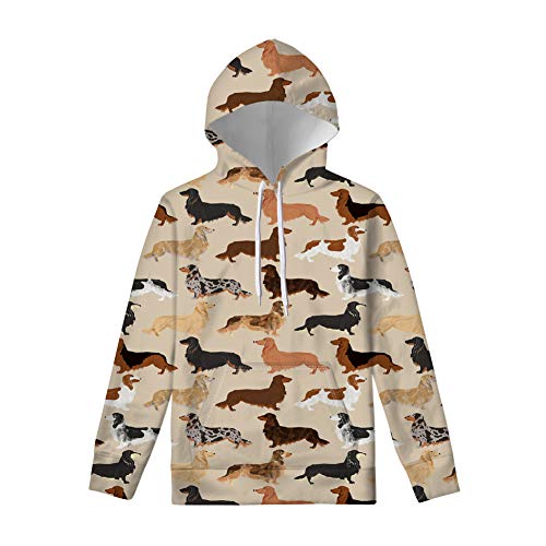 WELLFLYHOM Damen College Sweatshirts und Hoodies mit Tasche Langarm Pullover, Dackel, M von WELLFLYHOM