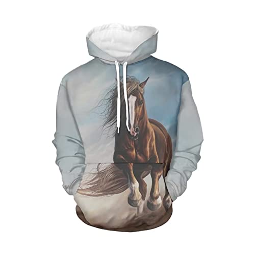 WELLFLYHOM Damen College Sweatshirts und Hoodies mit Tasche Langarm Pullover, Wildes Pferd, XXL von WELLFLYHOM