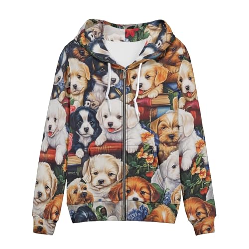 WELLFLYHOM Damen Y2K Hoodie Reißverschluss Sweatshirt Vintage Jacken mit Kapuze Cardigan, Puppy Dog a, M von WELLFLYHOM