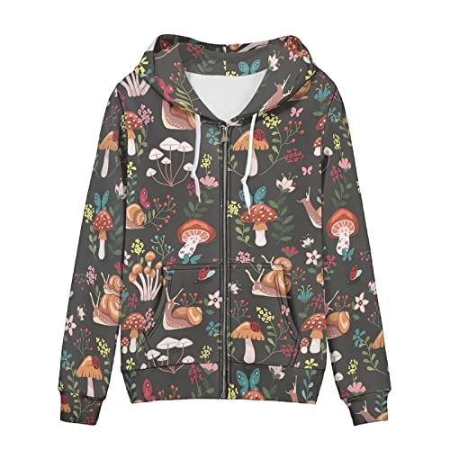 WELLFLYHOM Damen Y2K Hoodie Zip Up Sweatshirt Vintage Jacken Kapuzenjacke, 0 Pilzschnecken, M von WELLFLYHOM