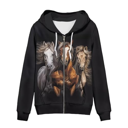 WELLFLYHOM Damen Y2K Hoodie Zip Up Sweatshirt Vintage Jacken Kapuzenjacke, Schwarzes Pferd, L von WELLFLYHOM