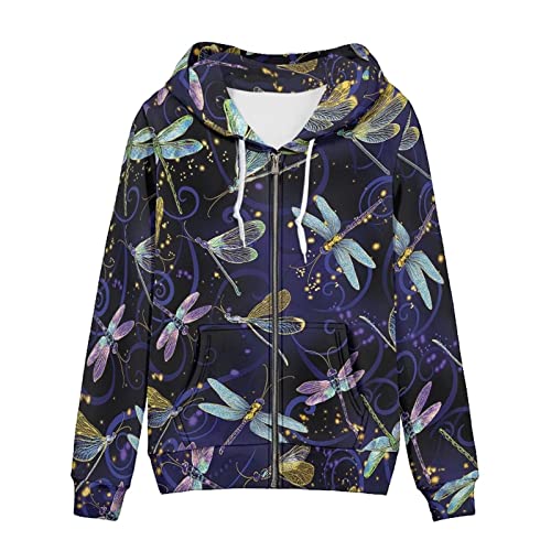 WELLFLYHOM Damen Y2K Hoodie Zip Up Sweatshirt Vintage Jacken Kapuzenjacke, libelle, L von WELLFLYHOM