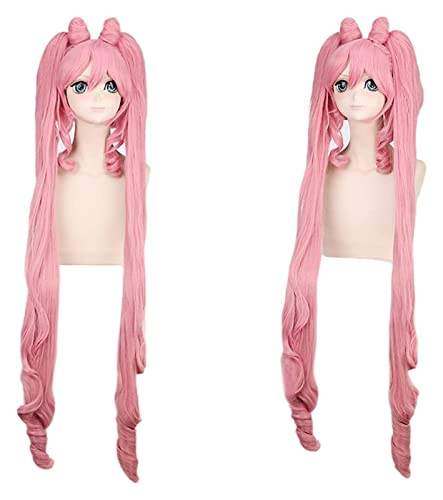 WELLHY Anime Cosplay Perücke Chibi Moon Chibiusa Perücke Frauen Rosa Lange Pferdeschwanz Perücke Rollenspiele Halloween Requisiten Zubehör mit Perückenkappe Coser Perücke von WELLHY