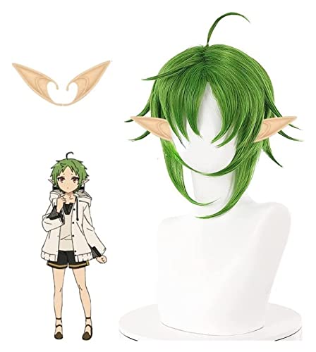WELLHY Anime Cosplay Perücke Mushokutensei Perücke kurzes grünes Haar mit 2 Ohren for Sylphyt Greyrat Rollenspiel Perücken mit Perückenkappe for Party täglich Halloween Coser Perücke von WELLHY