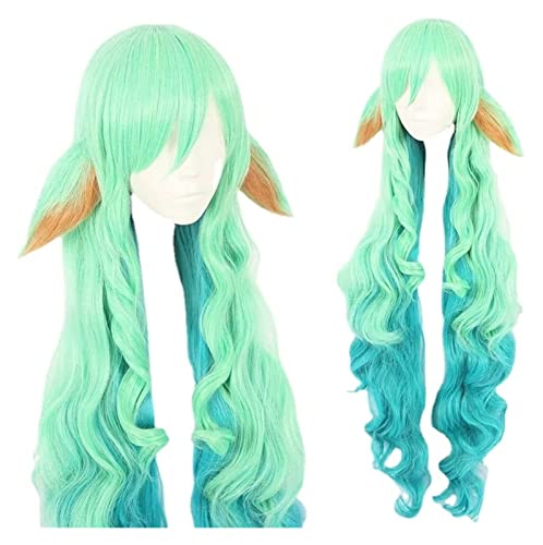 WELLHY Anime Cosplay Perücke Star Guardian Frauen grüne Haare Perücke und 2 Ohren Soraka Rollenspiel Halloween Perücken mit Perückenkappe Coser Perücke von WELLHY