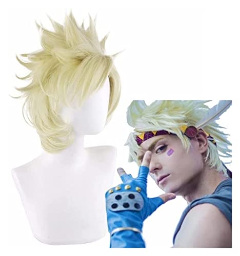 WELLHY Anime Cosplay Perücke 's Bizarre Adventure Perücke Flauschiges kurzes Blondes Haar for Caesar Anthonio Zeppeli Rollenspiel Halloween Party Perücken mit Perückenkappe Coser Perücke von WELLHY