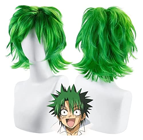 WELLHY Anime Law of Ueki Cosplay-Perücke, grünes, Flauschiges, kurzes Haar for Kosuke Ueki, Rollenspiel, Halloween-Perücken mit Perückenkappe, Coser-Perücke von WELLHY