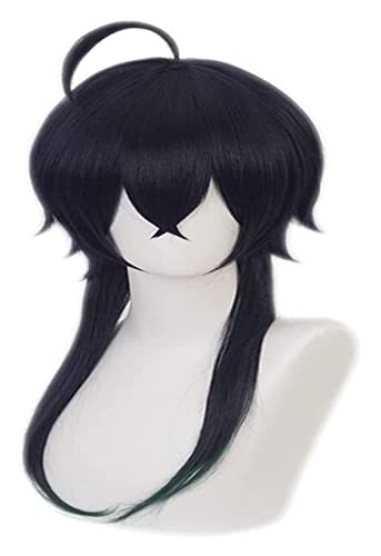 WELLHY Anime Twisted-Wonderland Cosplay Perücke Männer Dunkelblau Gemischte Grüne Farbe Gerade mit Stummem Haar for Malleus Draconia Rollenspiel Halloween Perücken mit Perückenkappe Coser Perücke von WELLHY
