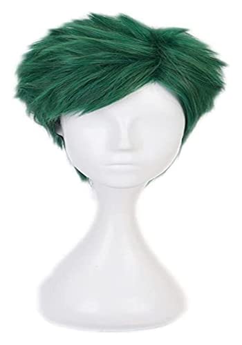 WELLHY Anime Twisted-Wonderland Cosplay Perücke Männer Kurzer Bob-Schnitt Lockiges Seitenteil Grüne Perücke for Trey Clover Rollenspiele Halloween-Perücken mit Perückenkappe Coser Perücke von WELLHY